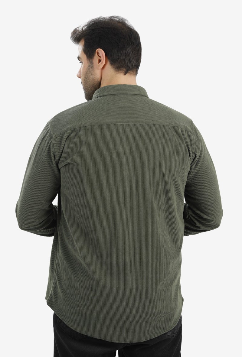 WHITE RABBIT “Slim Fit Olive Cotton Shirt for Men” - Image 3